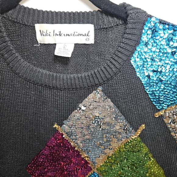 Viki International Sequin Diamond Argyle Sweater Vintage Retro - Picture 4 of 10